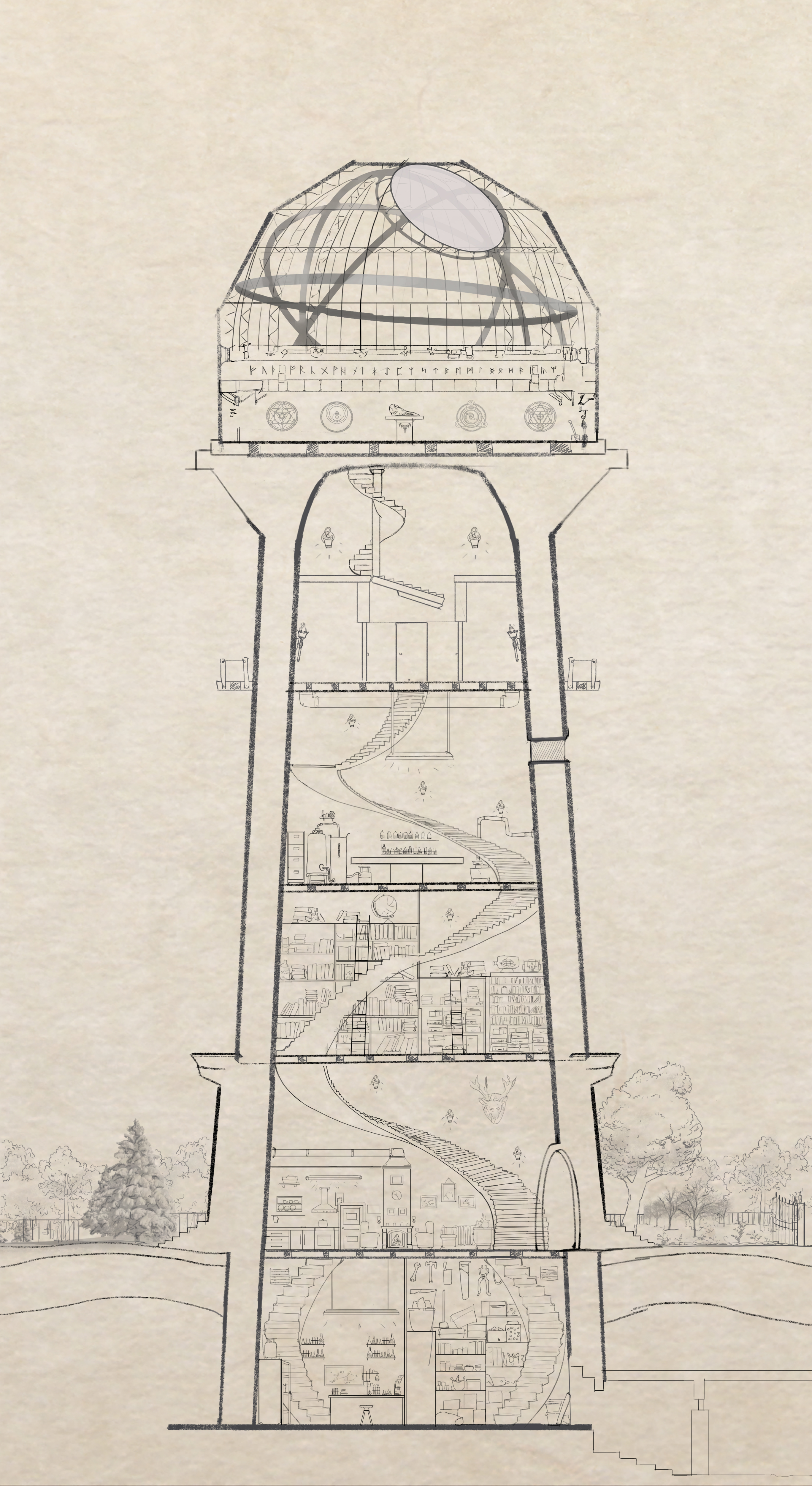 Mage Tower of Arkos — cross section