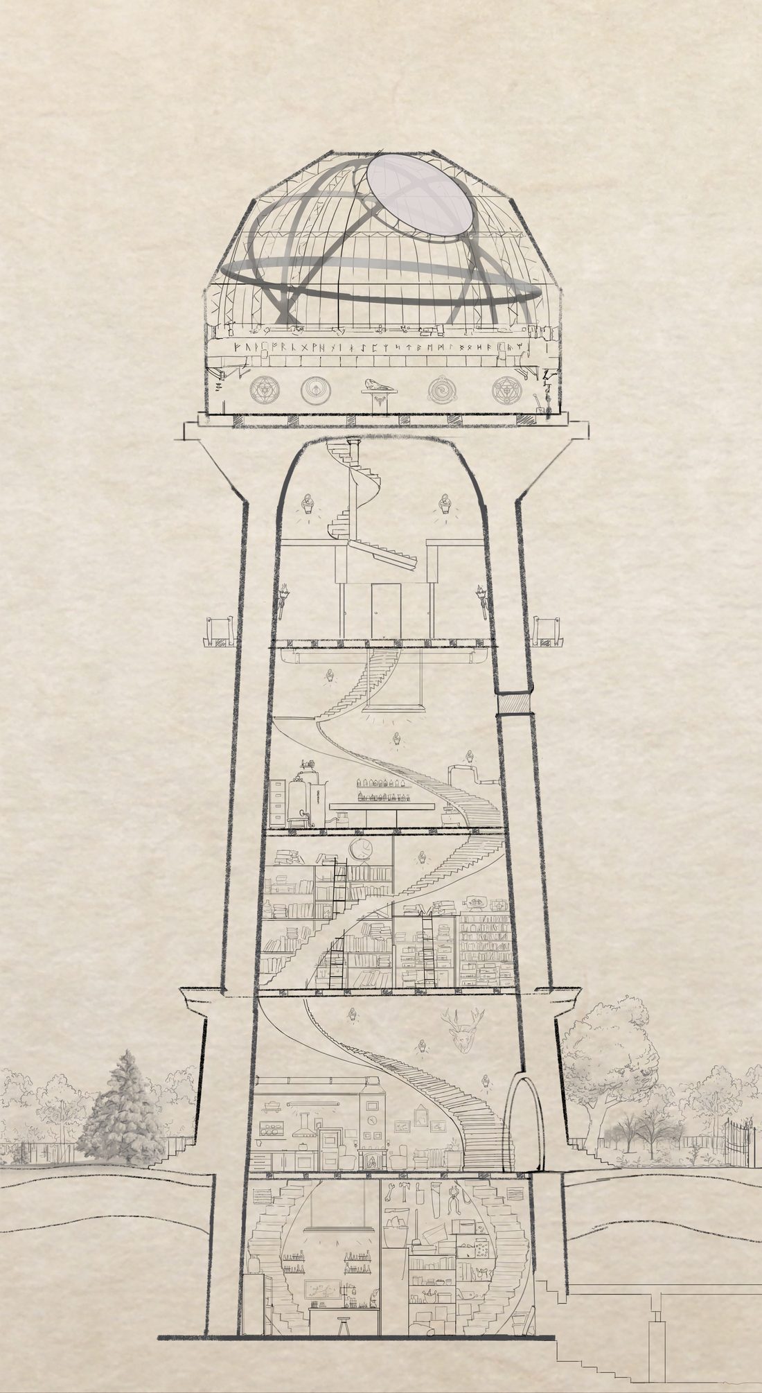 Mage Tower of Arkos — cross section